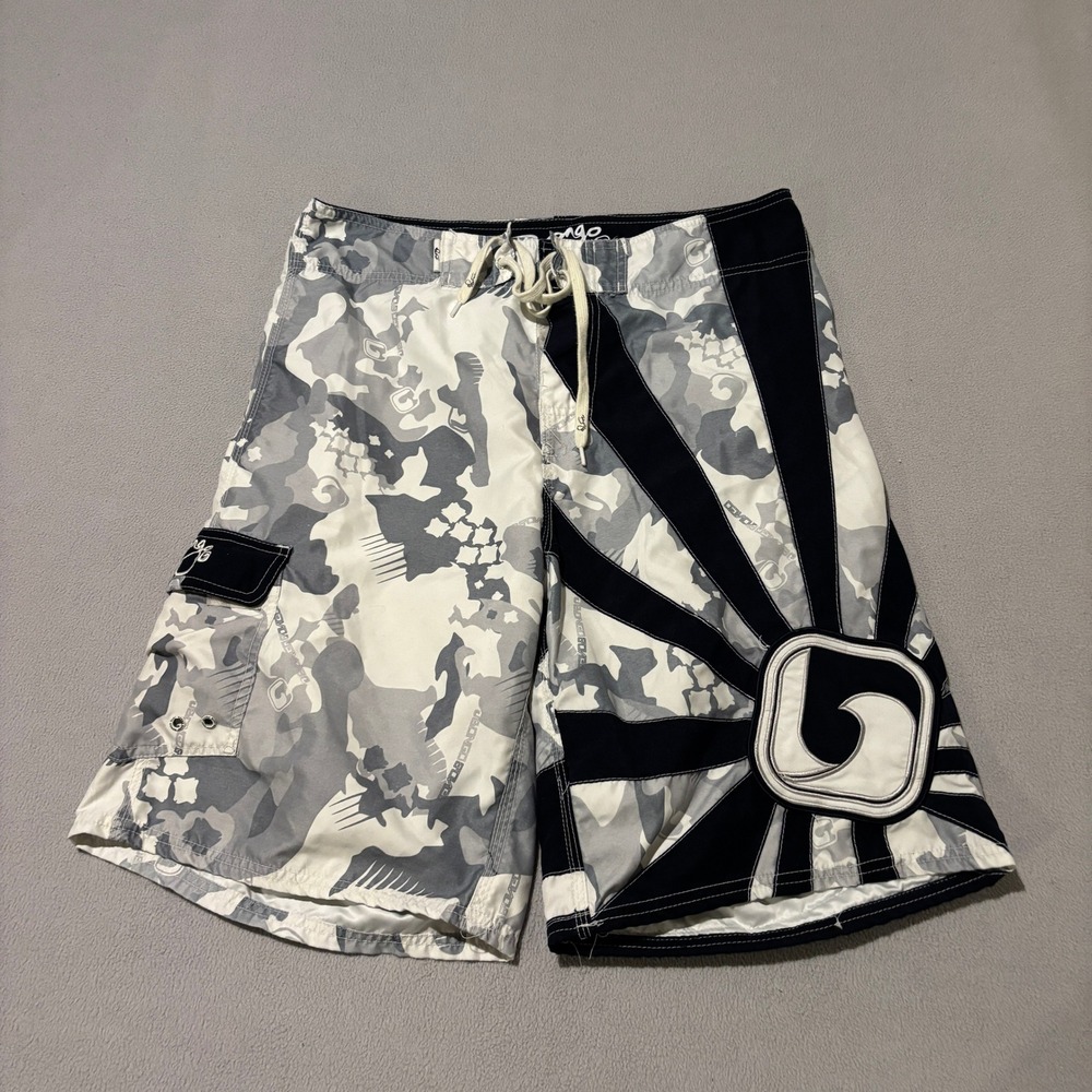 Bongo Mens Camo Sunray Board Shorts Size 32 Grey Black Y2K Skater Swim Trunks